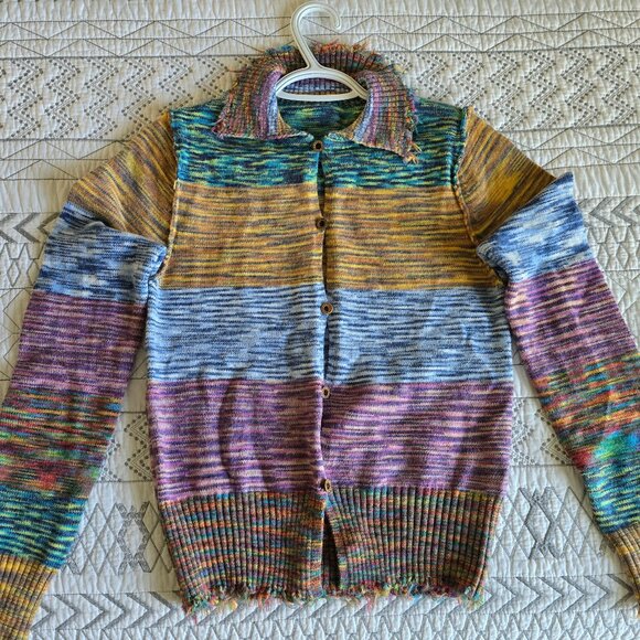 unbranded Sweaters - Chic  Multicolor Long Sleeve Fringe Hem Cardigan Size Med NWOT